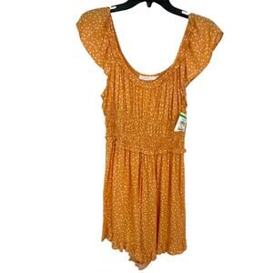 Lush Orange Dot Ruffle Sleeve Romper Size Medium NWOT